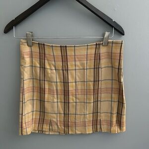 Sky and Sparrow Plaid Mini Skirt in Yellow and Brown